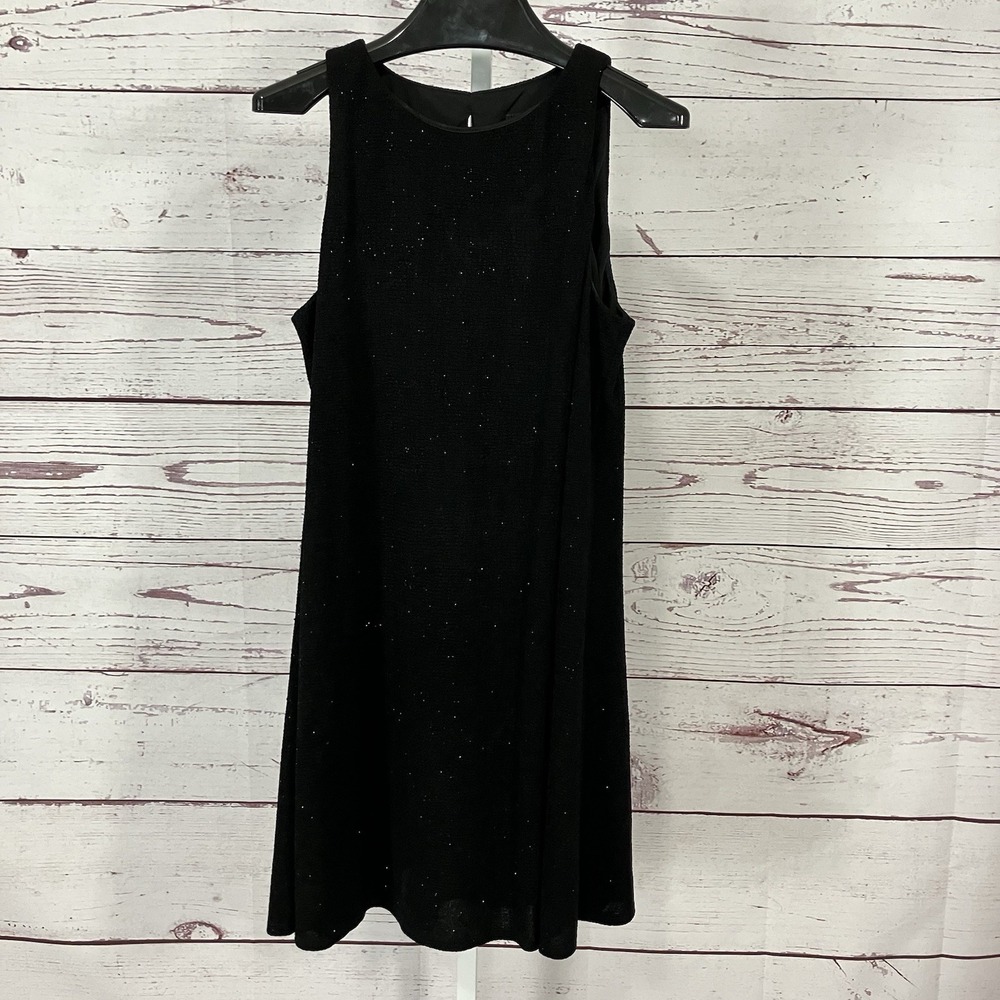 MSK Black Glitter Dress Sleeveless Shift A-Line Party Evening Dress Womens L